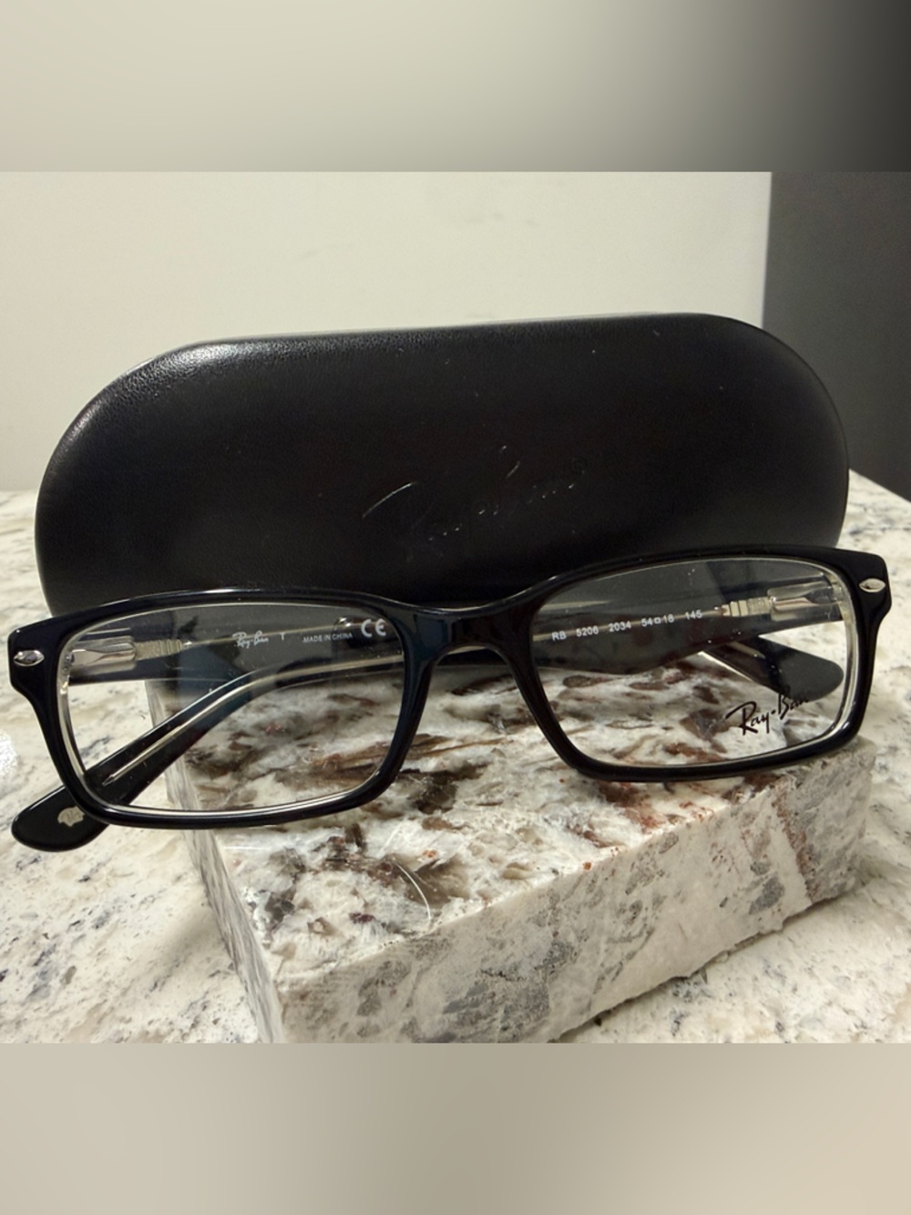 Ray-Ban Eyeglasses RB 5206 2034 Polished Black on Clear Square Frame with Case